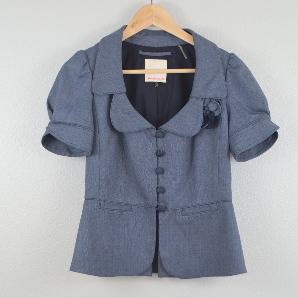 Rebecca Taylor Blue Crop Peplum Blazer